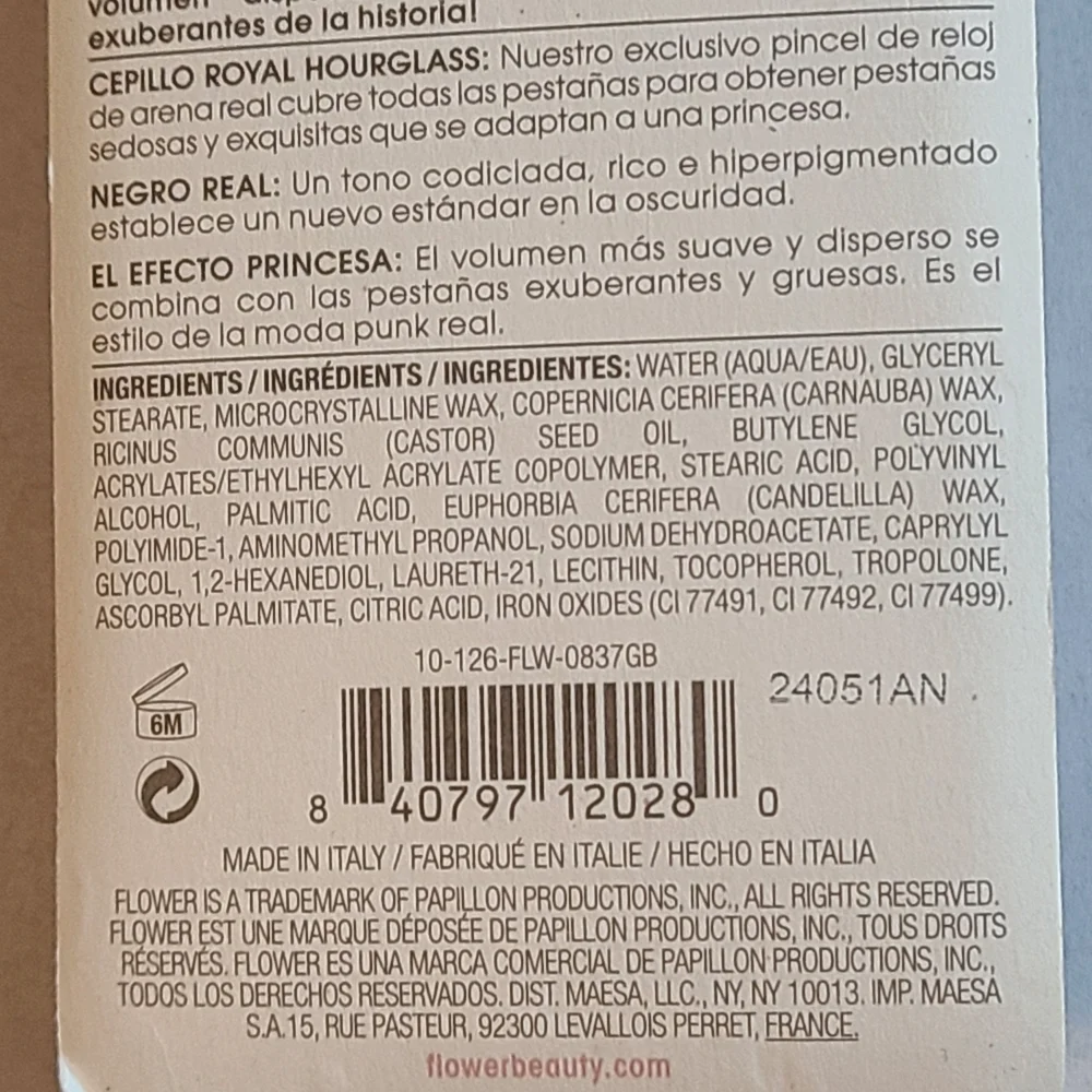 Warrior Princess Mascara - Royal Black With Royal Hourglass Brush NIP